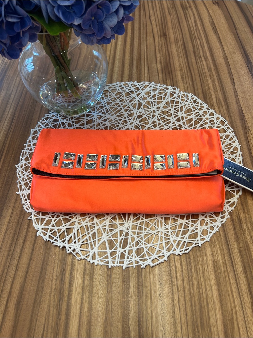 Juicy Couture Orange Fold-Over Clutch with Silver Embellishments